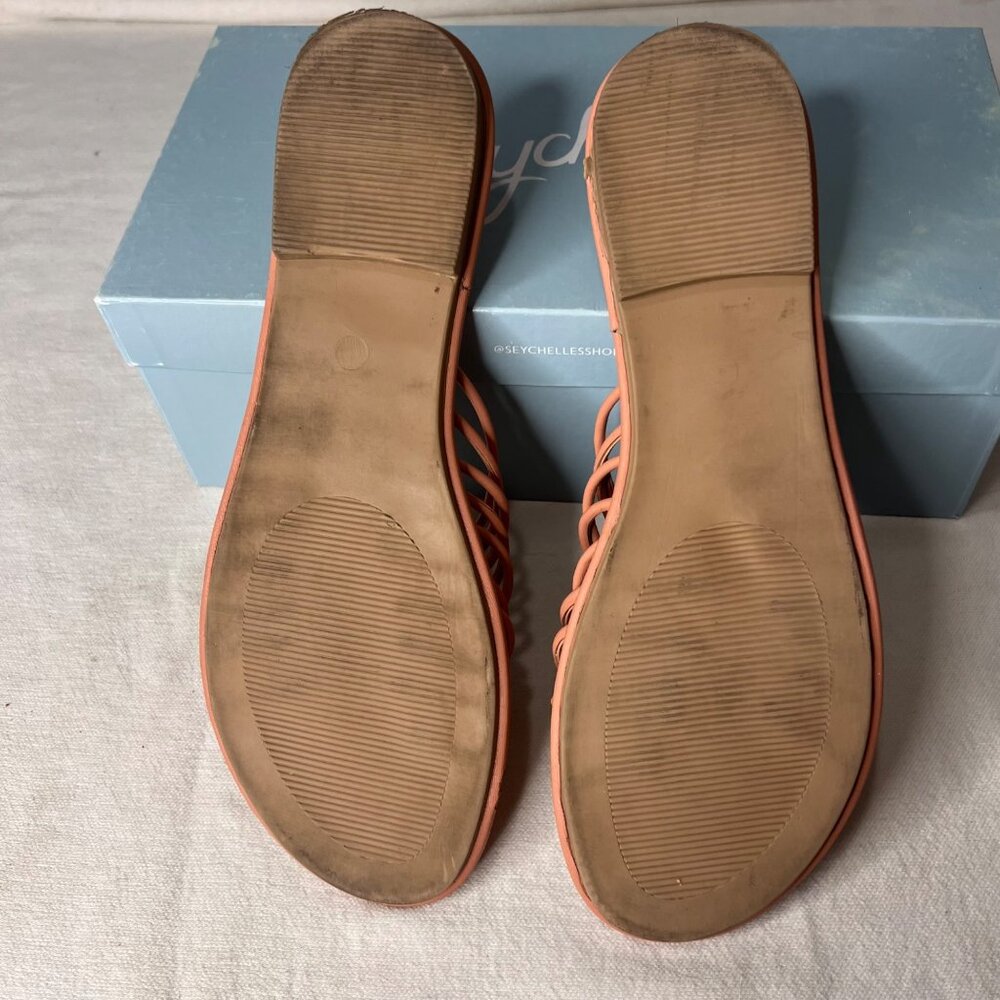 Seychelles-Lulus Size 9 Coral Leather Knotted Strap Slip-On Sandals Comfort - Picture 8 of 16